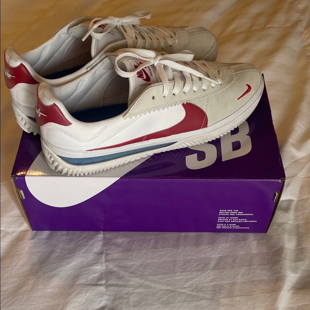 Nike White and Red Cortez Sneakers